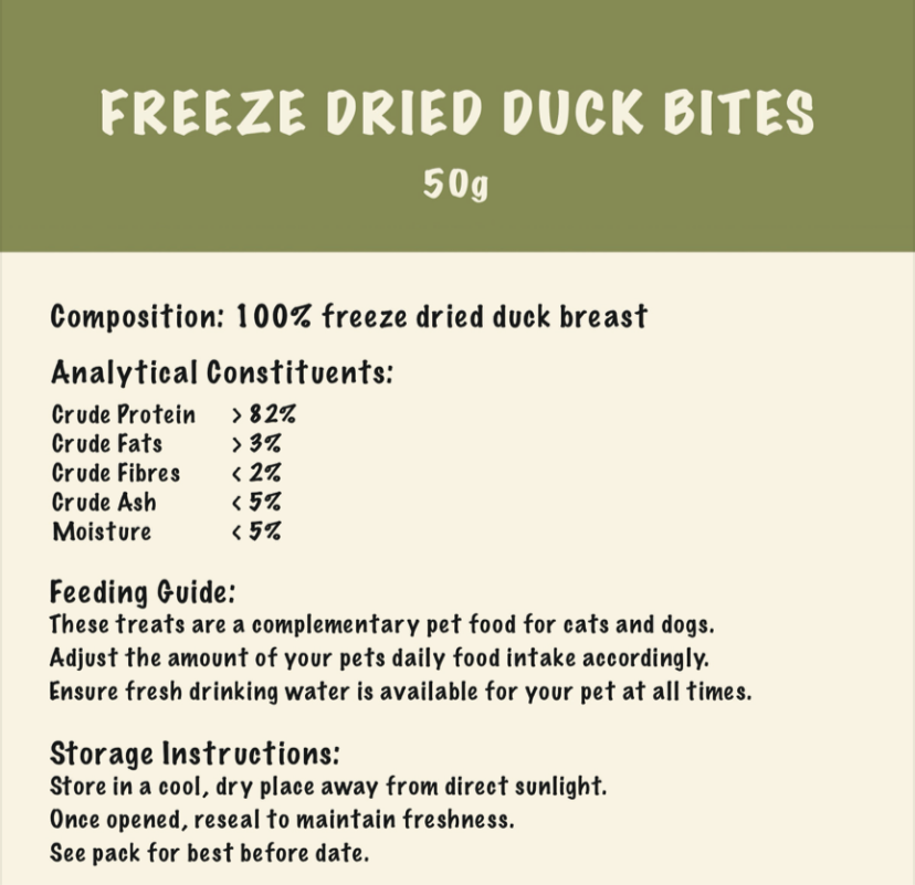 Freeze dried duck bites 50g